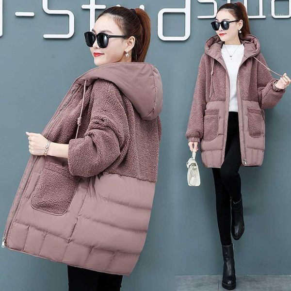 women's down padded jacket winter fashion hooded imitation lambs wool splicing overcoat plus-size casual women's winter coat1, Black
women's down padded jacket winter fashion hooded imitation lambs wool splicing overcoat plus-size casual women's winter coat1, Black