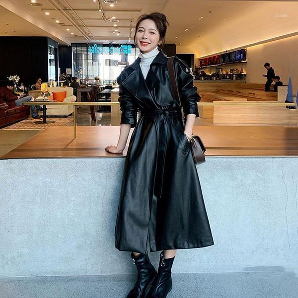 women's leather & faux sashes casual long coat women 2021 spring tide fashion turn down collar sleeve black py1341
women's leather & faux sashes casual long coat women 2021 spring tide fashion turn down collar sleeve black py1341