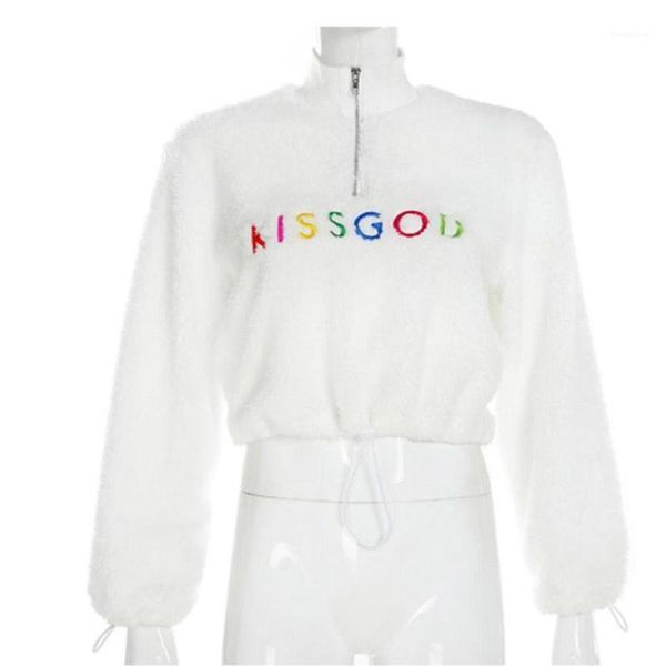 women sweater front zipper full length regular sleeve letter printed turtleneck elegant fashion slim fitting, White;black
women sweater front zipper full length regular sleeve letter printed turtleneck elegant fashion slim fitting, White;black