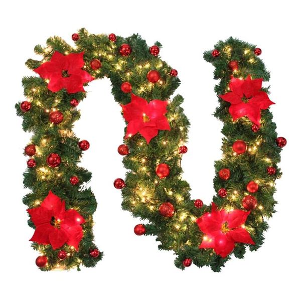 9 ft pre-lit garland christmas illuminated led light flower ball decoration pine cone xmas wreath stairs fireplace (red)
9 ft pre-lit garland christmas illuminated led light flower ball decoration pine cone xmas wreath stairs fireplace (red)