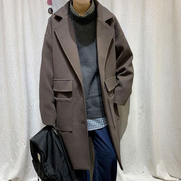 men's wool & blends 2021 autumn and winter youth korean solid color mid-length woolen coat fashion casual single-breasted trench, Black
men's wool & blends 2021 autumn and winter youth korean solid color mid-length woolen coat fashion casual single-breasted trench, Black