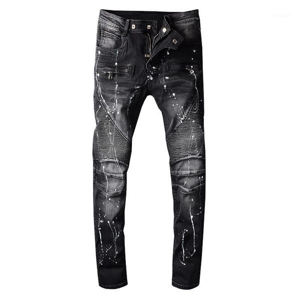 autumn winter men's painted black stretch denim biker jeans slim fit pleated pants trousers skinny jeans men1, Blue
autumn winter men's painted black stretch denim biker jeans slim fit pleated pants trousers skinny jeans men1, Blue