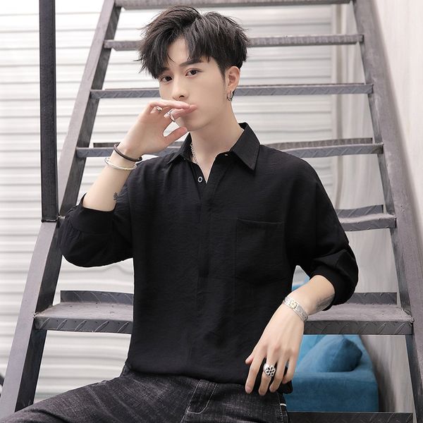 thin spring and summer new men's loose back letter fashion cotton hemp quarter sleeve shirt, White;black
thin spring and summer new men's loose back letter fashion cotton hemp quarter sleeve shirt, White;black