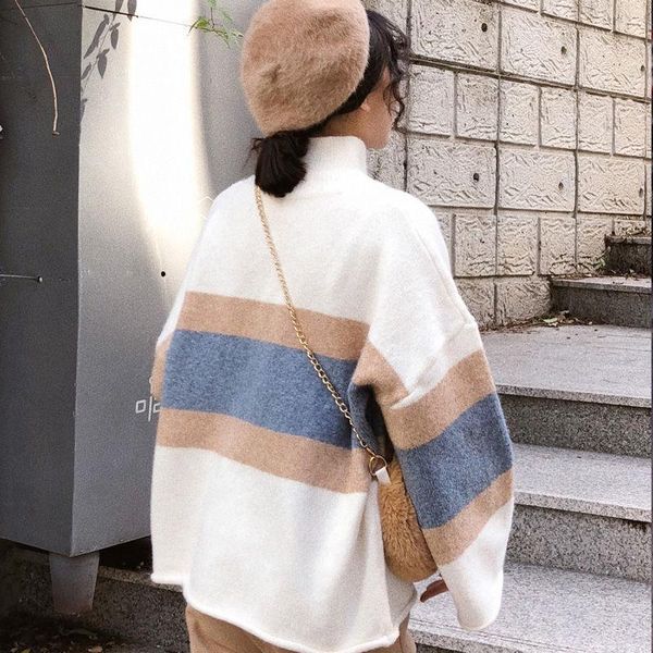 new high neck thick sweater women autumn winter korean style loose striped knitted blouse turtleneck 201130, White;black
new high neck thick sweater women autumn winter korean style loose striped knitted blouse turtleneck 201130, White;black