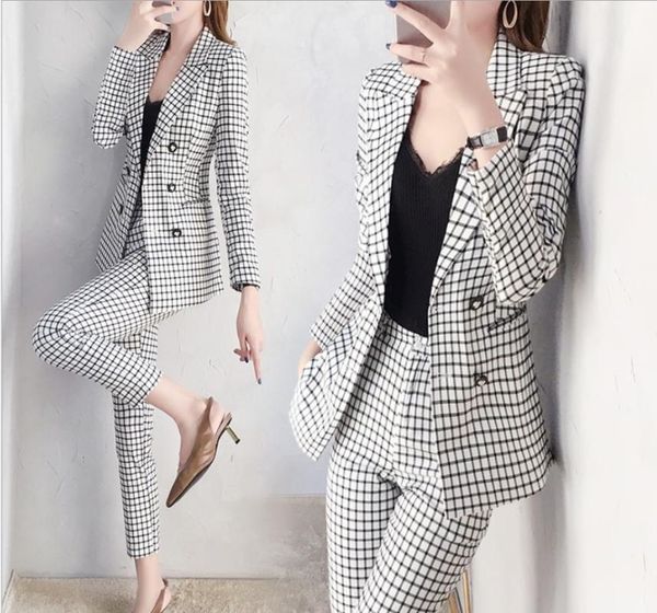 women clothes autumn new fashion style professional plaid suit female temperament long-sleeved suit pants two-piece, White;black
women clothes autumn new fashion style professional plaid suit female temperament long-sleeved suit pants two-piece, White;black