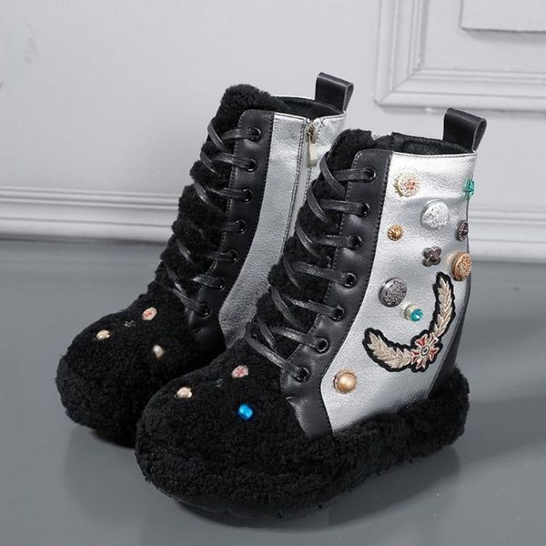 womens round toe real lambswool fur ankle boots shoes beads warm winter snow lace up genuine leather wedge high heel 11colors, Black
womens round toe real lambswool fur ankle boots shoes beads warm winter snow lace up genuine leather wedge high heel 11colors, Black