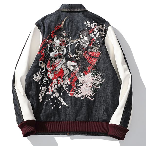 2021 new hip hop denim men streetwear fighting girls embroidery harajuku color block cotton track jacket outwear parw, Black;brown
2021 new hip hop denim men streetwear fighting girls embroidery harajuku color block cotton track jacket outwear parw, Black;brown