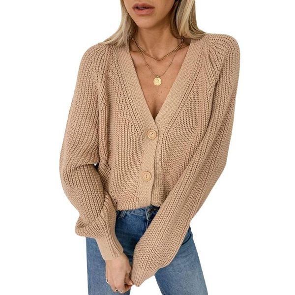 women's knits & tees spring autumn sweaters for women solid color long lantern sleeve v-neck knitted clothing single breasted short car, White
women's knits & tees spring autumn sweaters for women solid color long lantern sleeve v-neck knitted clothing single breasted short car, White