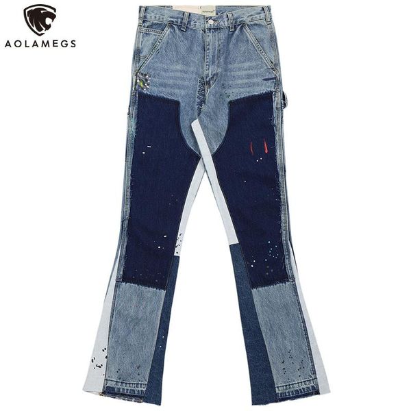 men's jeans aolamegs men color block patchwork ripped flare denim pants harajuku vintage all-match cool high street fashion streetwear, Blue
men's jeans aolamegs men color block patchwork ripped flare denim pants harajuku vintage all-match cool high street fashion streetwear, Blue