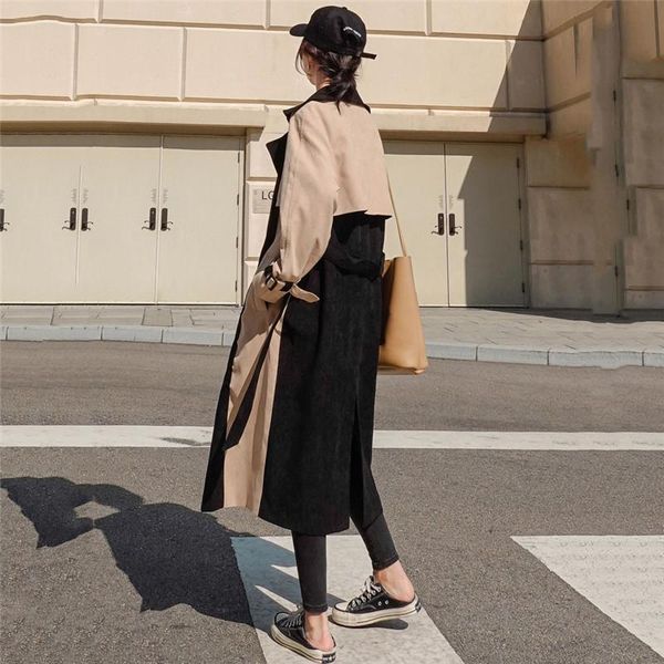 women's trench coats fashion contrast color stitching coat long section british style 2021 spring autumn windbreaker m385, Tan;black
women's trench coats fashion contrast color stitching coat long section british style 2021 spring autumn windbreaker m385, Tan;black