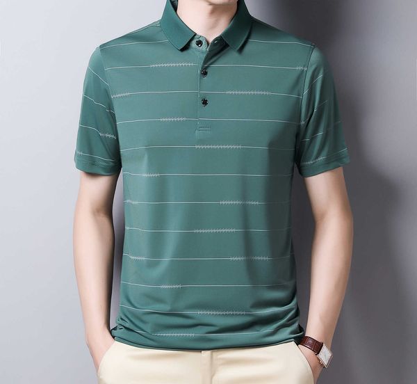 summer short middle-aged ice silk lapel bottom casual half sleeve striped t-shirt polo shirt men's top, White;black
summer short middle-aged ice silk lapel bottom casual half sleeve striped t-shirt polo shirt men's top, White;black