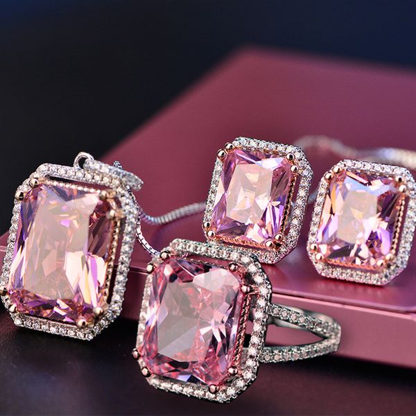 925 silver jewelry sets pink quartz cubic zircon ring earrings pendant necklace jewelry set wholesale fine jewelry, Golden;white
925 silver jewelry sets pink quartz cubic zircon ring earrings pendant necklace jewelry set wholesale fine jewelry, Golden;white