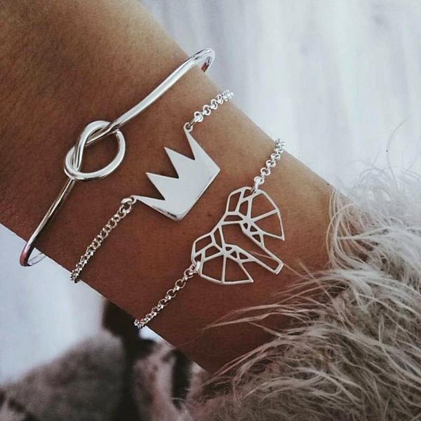 bohemian silver simple chain bracelets & bangles for women fashion charm crown elephant opening set party jewelry, Black
bohemian silver simple chain bracelets & bangles for women fashion charm crown elephant opening set party jewelry, Black
