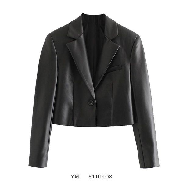 women's leather & faux clothing 2021 early autumn european and american style one button short pu suit super cool temperament jacket, Black
women's leather & faux clothing 2021 early autumn european and american style one button short pu suit super cool temperament jacket, Black