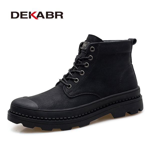 

dekabr black warm genuine leather ankle winter work shoes military fur snow boots for men botas t200327