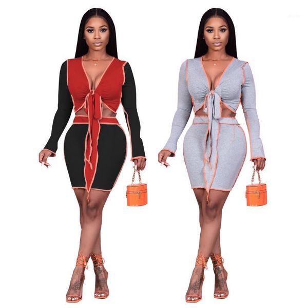style 2 piece sets womens outfits solid color patchwork tie bow long sleeves crop & bodycon skirt suit clothes1, Gray
style 2 piece sets womens outfits solid color patchwork tie bow long sleeves crop & bodycon skirt suit clothes1, Gray