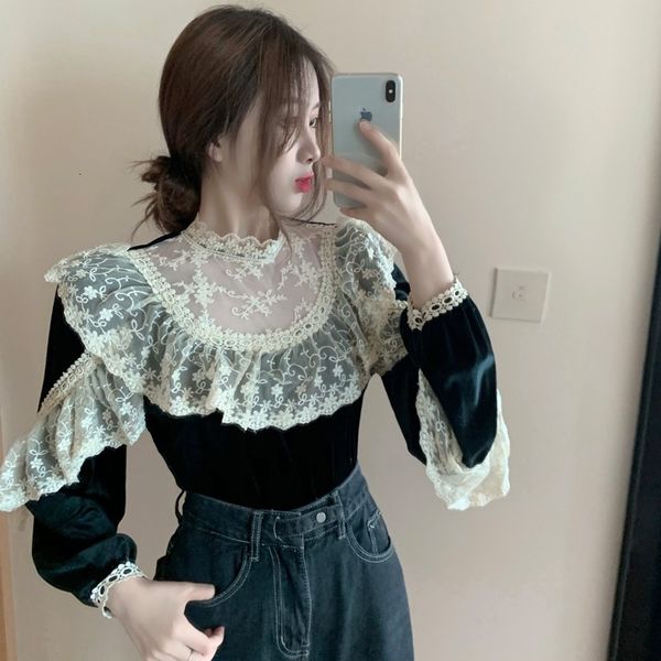 2020 autumn new lace stitching velvet bottoming shirt temperament slim long sleeve ruffle women's wear
2020 autumn new lace stitching velvet bottoming shirt temperament slim long sleeve ruffle women's wear