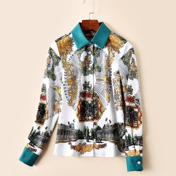 women blouses and summer horses totem print runway long sleeve shirt ladies green collar elegant vintage office shirts y200622, White
women blouses and summer horses totem print runway long sleeve shirt ladies green collar elegant vintage office shirts y200622, White