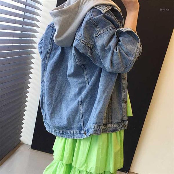 new 2020 autumn winter women denim jacket outerwear hooded high street fashionable korean style jeans 1, Black;brown
new 2020 autumn winter women denim jacket outerwear hooded high street fashionable korean style jeans 1, Black;brown