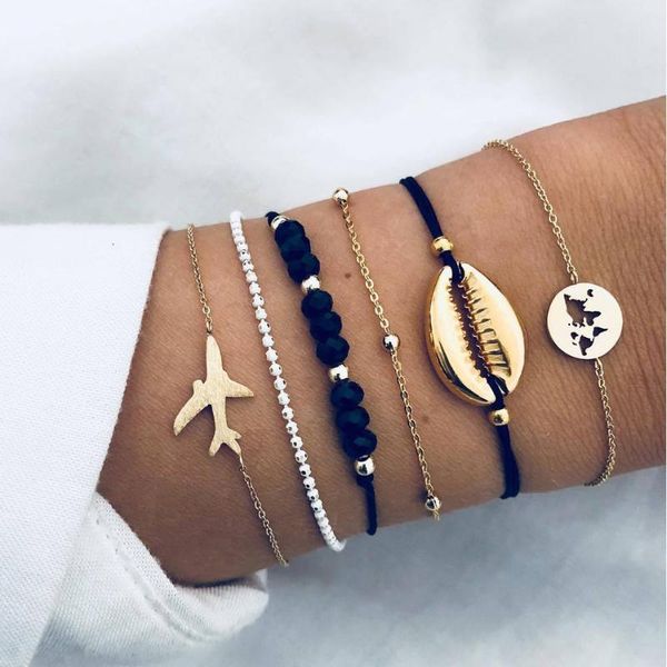 5 pcs/ set bohemia beads chain bracelet set for woman punk shell map aircraft black charm bracelet female fashion jewelry gift, Golden;silver
5 pcs/ set bohemia beads chain bracelet set for woman punk shell map aircraft black charm bracelet female fashion jewelry gift, Golden;silver