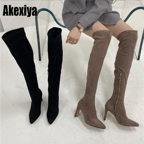 2020 new pointed side zipper stretch stovepipe over the knee boots suede high heel all-match plus size plus velvet women's boots, Black
2020 new pointed side zipper stretch stovepipe over the knee boots suede high heel all-match plus size plus velvet women's boots, Black