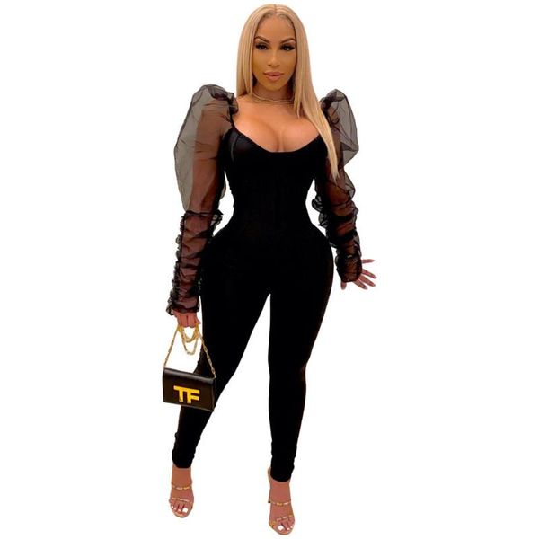 women party jumpsuits fashion square neck mesh pleated see through puff sleeve skinny pencil rompers for nightclub party, Black;white
women party jumpsuits fashion square neck mesh pleated see through puff sleeve skinny pencil rompers for nightclub party, Black;white