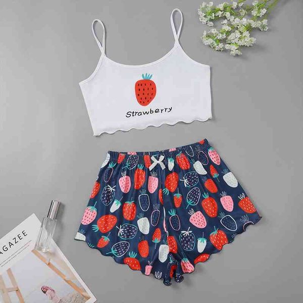 women strawberry print sleepwear summer v neck pajama sets spaghetti strap cute lingerie and shorts set home suit, Black;red
women strawberry print sleepwear summer v neck pajama sets spaghetti strap cute lingerie and shorts set home suit, Black;red