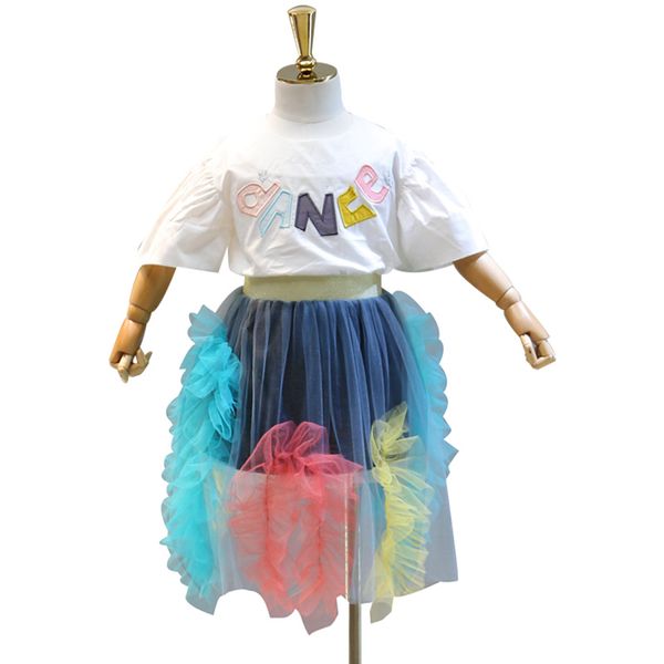 sk20199 girls' short-sleeved suit embroidered letter t-shirt plus rainbow western skirt summer new children's wear, Black;gray
sk20199 girls' short-sleeved suit embroidered letter t-shirt plus rainbow western skirt summer new children's wear, Black;gray