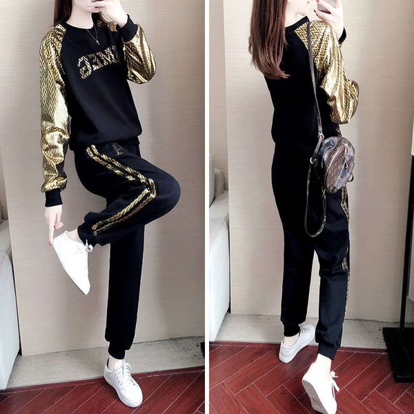 hong kong autumn / winter 2020 new long sleeve sports suit women's fashion net, Gray