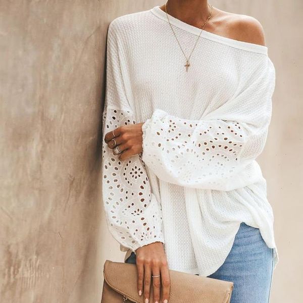 one off shoulder knitted pullover sweaters casual white long flare sleeve embroidery hollow out knitwear jumper, White;black
one off shoulder knitted pullover sweaters casual white long flare sleeve embroidery hollow out knitwear jumper, White;black