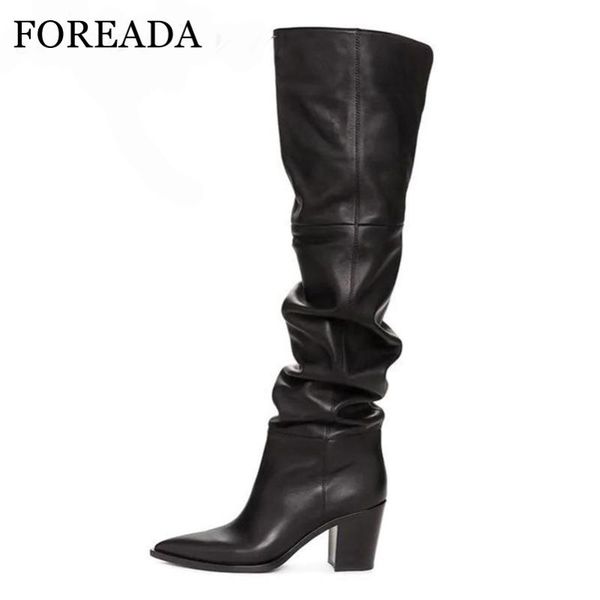 foreada real leather high heel over the knee boots women thick heel thigh high boots pointed toe pleated long shoe lady 43, Black
foreada real leather high heel over the knee boots women thick heel thigh high boots pointed toe pleated long shoe lady 43, Black