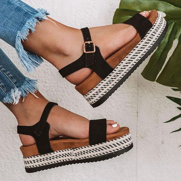 women shoes high flat platform sandals straw thick bottom ladies sandals peep toe beach belt buckle summer shoes woman 1, Black
women shoes high flat platform sandals straw thick bottom ladies sandals peep toe beach belt buckle summer shoes woman 1, Black