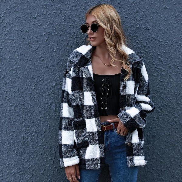 women's wool & blends vintage stylish pockets oversized plaid jacket coat women fashion casual lapel collar long sleeve loose outerwear, Black
women's wool & blends vintage stylish pockets oversized plaid jacket coat women fashion casual lapel collar long sleeve loose outerwear, Black