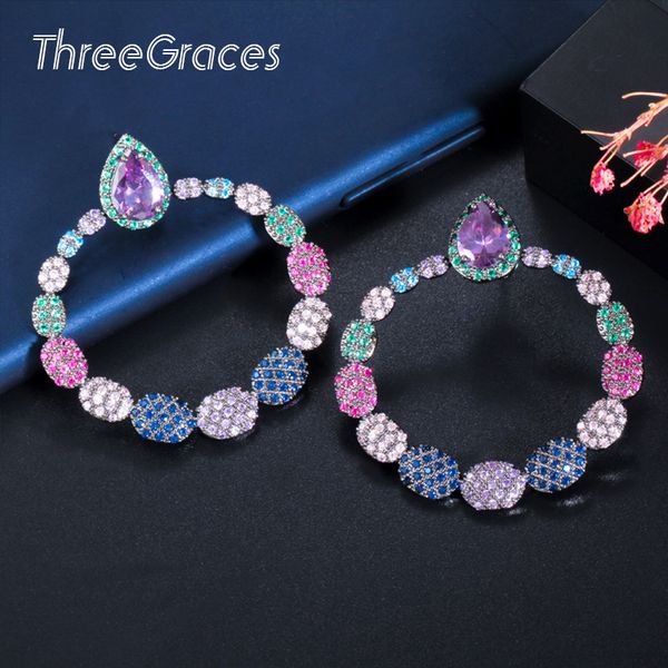hoop & huggie threegraces luxury round water drop dangle big earrings for women party fashion rainbow cubic zircon boho jewelry er461, Golden;silver
hoop & huggie threegraces luxury round water drop dangle big earrings for women party fashion rainbow cubic zircon boho jewelry er461, Golden;silver