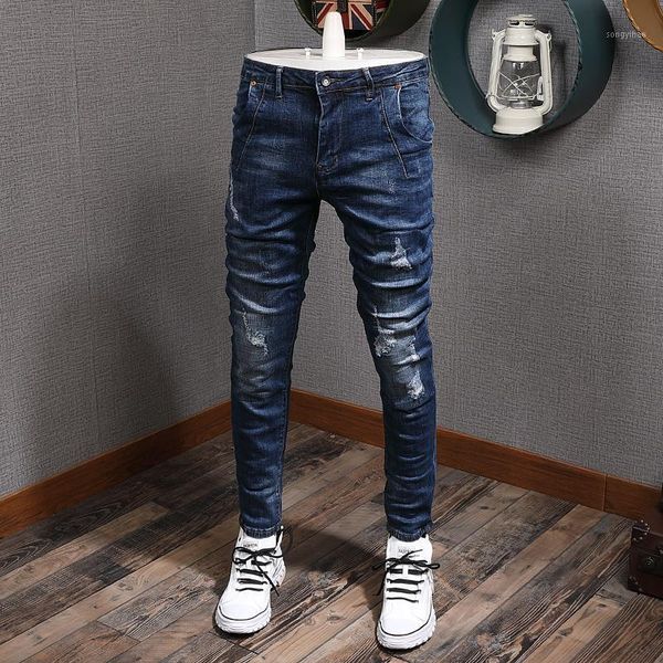 korean style fashion men jeans newly designer ripped denim pants elastic slim fit vintage casual long trousers male1, Blue
korean style fashion men jeans newly designer ripped denim pants elastic slim fit vintage casual long trousers male1, Blue