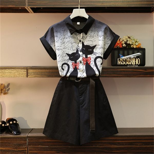 two summer clothes from short cat cartoons define woman more size suits femme deux pieces and shorts 4906, White
two summer clothes from short cat cartoons define woman more size suits femme deux pieces and shorts 4906, White