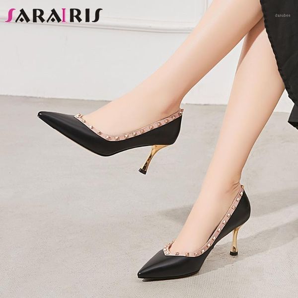 dress shoes sarairis office female spring rivet woman genuine leather slip on shallow thin heel pumps women pointed toe pumps1, Black 
dress shoes sarairis office female spring rivet woman genuine leather slip on shallow thin heel pumps women pointed toe pumps1, Black