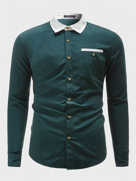 men pocket front contrast collar shirt r0az#, White;black 
men pocket front contrast collar shirt r0az#, White;black
