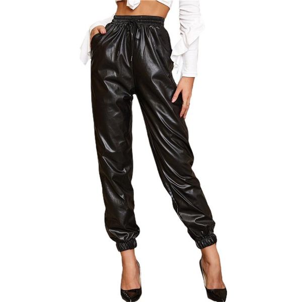 2020 fashion trend women solid color casual trousers adults high waist pu leather ankle-tied pants with drawstring slant pocket, Black;white
2020 fashion trend women solid color casual trousers adults high waist pu leather ankle-tied pants with drawstring slant pocket, Black;white
