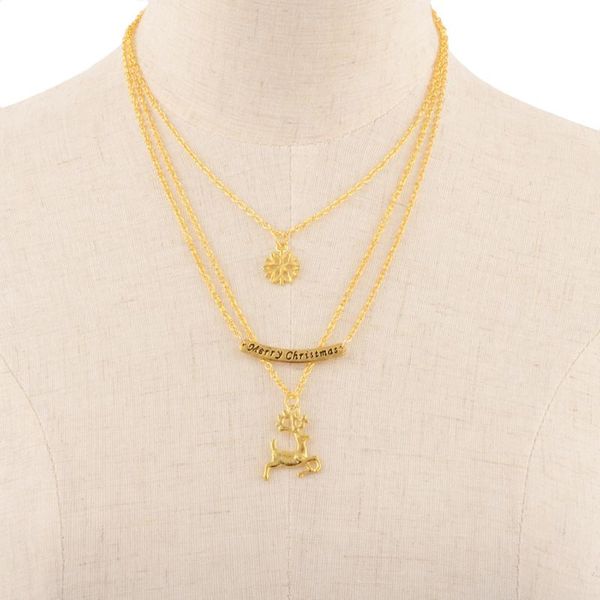 women merry christmas deer elk snowflake pendant chain necklace gold multilayer clavicle necklace exquisite set, Silver
women merry christmas deer elk snowflake pendant chain necklace gold multilayer clavicle necklace exquisite set, Silver