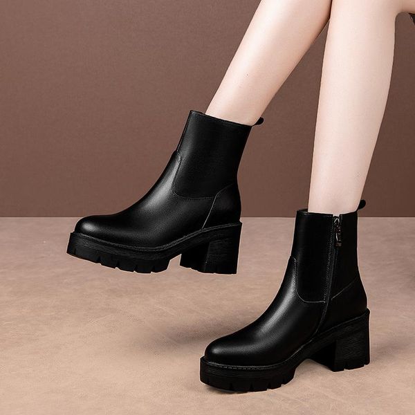 boots genuine leather chunky heels office lady working ankle shoes woman thick 2021 fashion platform, Black
boots genuine leather chunky heels office lady working ankle shoes woman thick 2021 fashion platform, Black