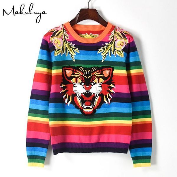 makuluya colorful stripe knitwear women street autumn winter spring sweaters embroidery female qw1, White;black
makuluya colorful stripe knitwear women street autumn winter spring sweaters embroidery female qw1, White;black