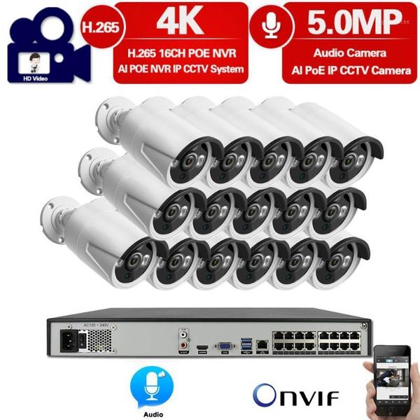 

systems 8ch 16ch 5mp poe nvr security camera system kit h.265 audio record ip ir outdoor waterproof cctv video surveillance set1