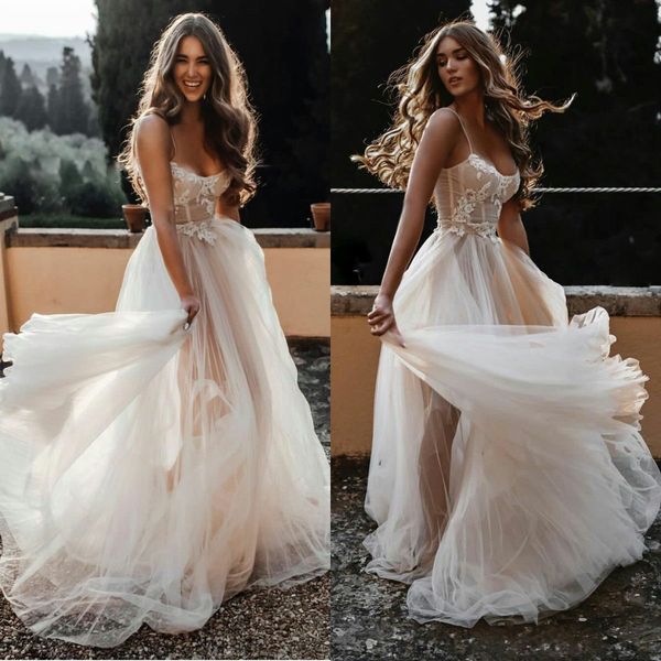 new berta bohemian wedding dresses spaghetti lace appliqued tulle a line beach wedding dress custom made vestidos de novia, White
new berta bohemian wedding dresses spaghetti lace appliqued tulle a line beach wedding dress custom made vestidos de novia, White