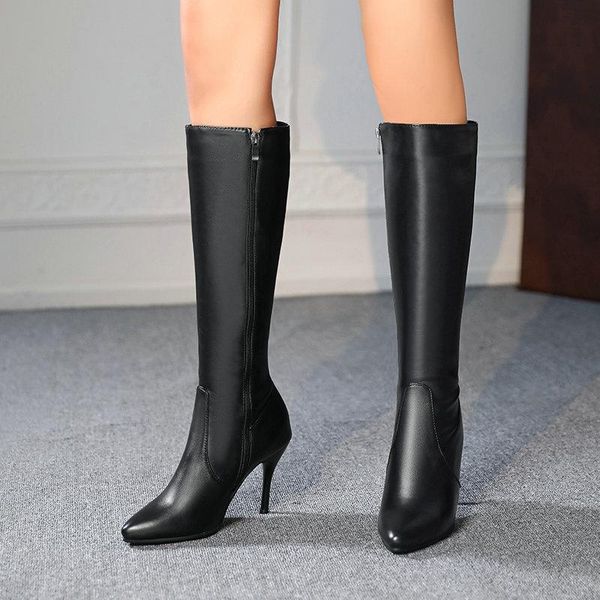 2021 thin heel knee high boots autumn winter pointed toe side zipper women shoes pu leather stretch long boots size 34-43, Black
2021 thin heel knee high boots autumn winter pointed toe side zipper women shoes pu leather stretch long boots size 34-43, Black