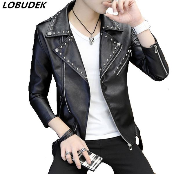 male pu leather jacket spring autumn rivet zipper outerwear slim tide leather coat punk style stage clothing jazz personality show costumes, Black;brown
male pu leather jacket spring autumn rivet zipper outerwear slim tide leather coat punk style stage clothing jazz personality show costumes, Black;brown