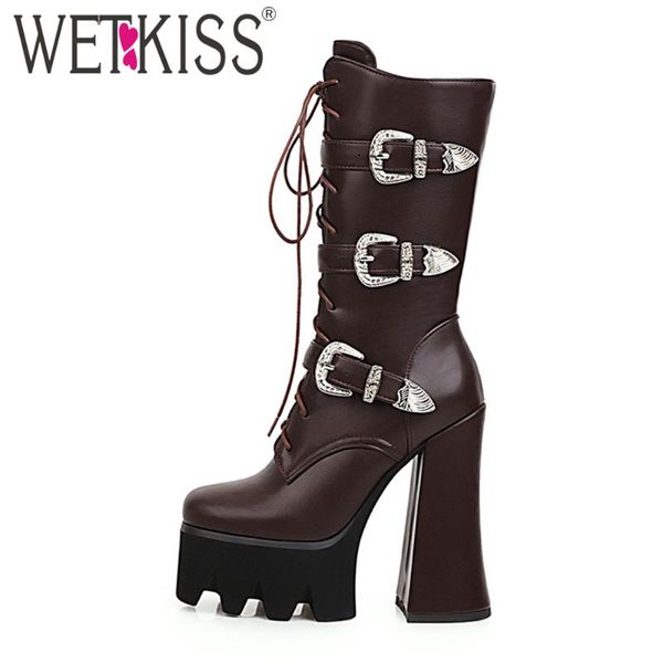 wetkiss super high heels boots women metal buckle block heel short boot thick platform winter boots motorcycle square toe shoes, Black
wetkiss super high heels boots women metal buckle block heel short boot thick platform winter boots motorcycle square toe shoes, Black