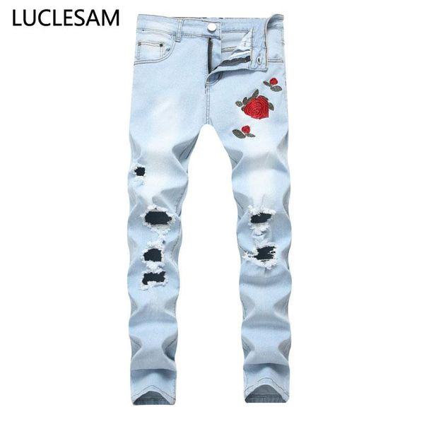 rose embroidery ripped jeans men with big holes casual elastic black blue pencil pants new fashion straight jeans for men 42
rose embroidery ripped jeans men with big holes casual elastic black blue pencil pants new fashion straight jeans for men 42