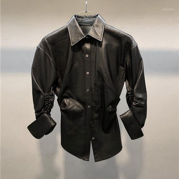 2020 autumn and winter new irregular sleeves pleated leather shirt jacket women1, Black;brown
2020 autumn and winter new irregular sleeves pleated leather shirt jacket women1, Black;brown