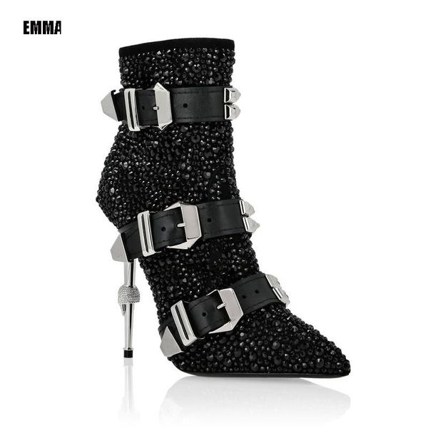 boots women fashion short lady metal strap high heels black full crystal decoration booties shoes 2021
boots women fashion short lady metal strap high heels black full crystal decoration booties shoes 2021